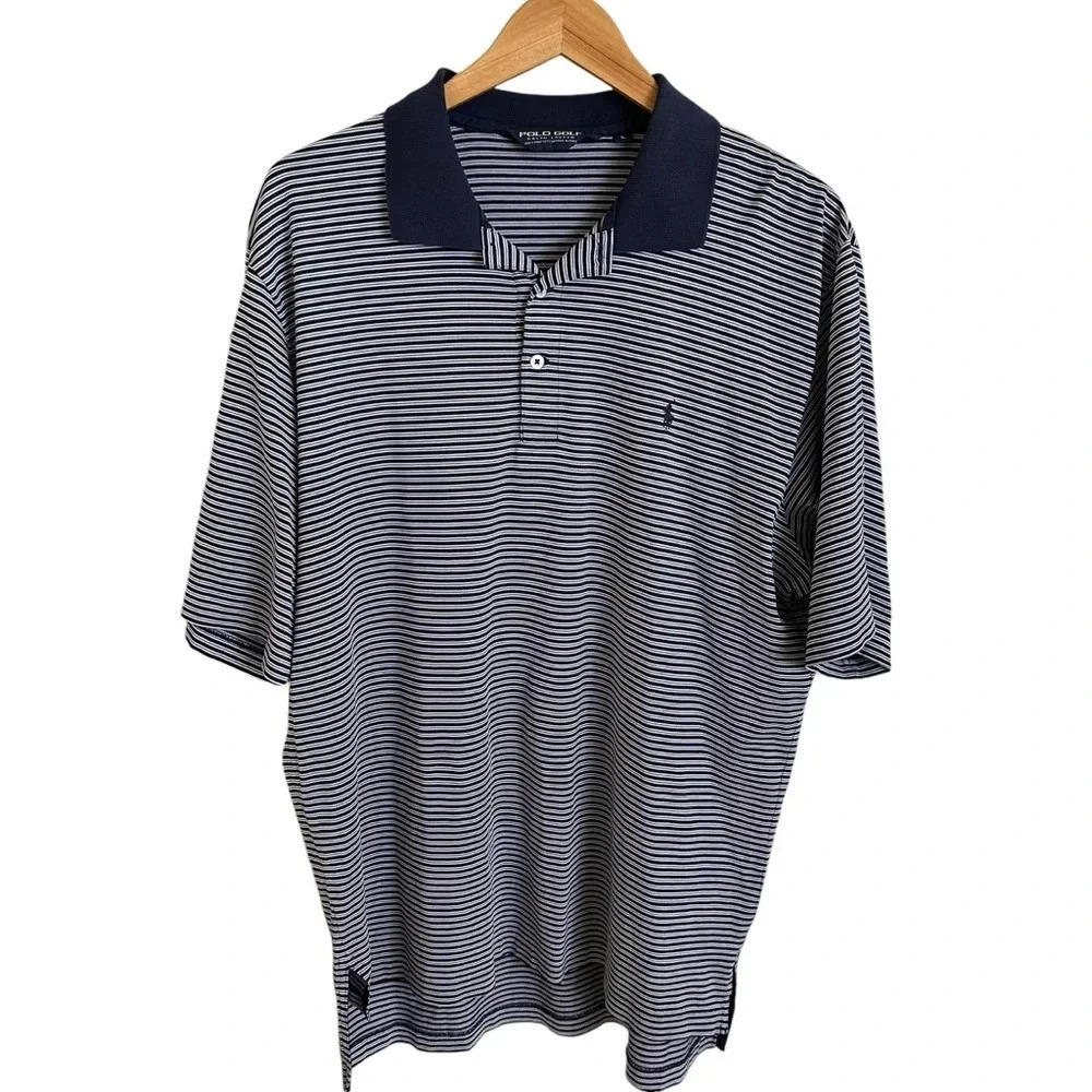 Polo Golf Ralph Lauren Men’s Large Pima Cotton Striped Polo Shirt Navy Blue